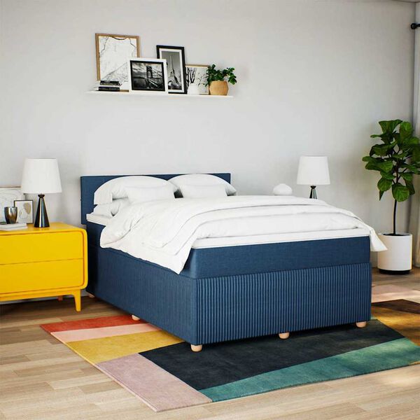 vidaXL Cama box spring con colch&oacute;n tela azul 140x200 cm