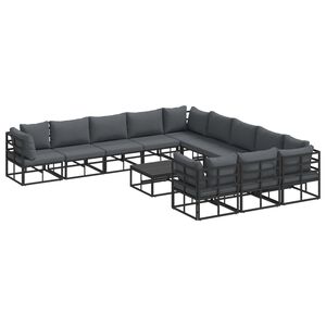 vidaXL Conjunto de sof&aacute;s de jard&iacute;n 12 uds. Negro Aluminio