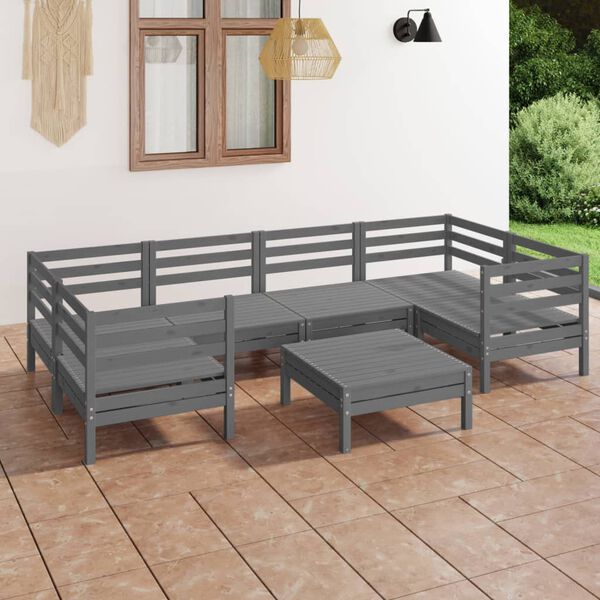 vidaXL Juego de muebles de jard&iacute;n 7 piezas madera maciza de pino gris