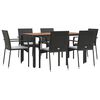 vidaXL Set de comedor de jard&iacute;n 7 pzas y cojines rat&aacute;n sint&eacute;tico negro