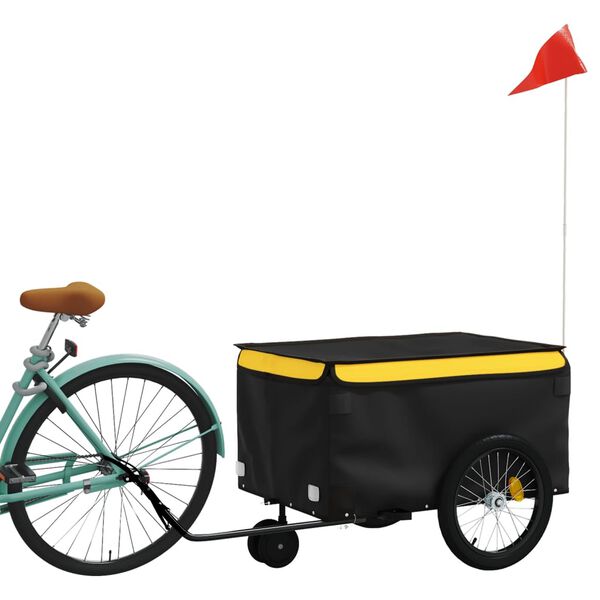 vidaXL Remolque para bicicleta hierro negro y amarillo 30 kg