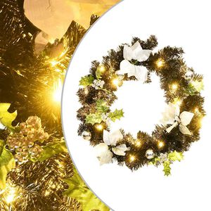 vidaXL Corona de Navidad con luces LED verde 60 cm PVC