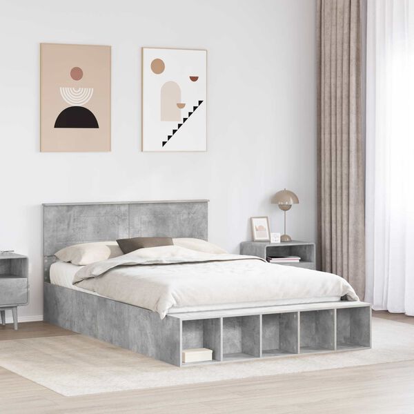 vidaXL Estructura de cama con estante Gris Concreto 160 x 200 cm