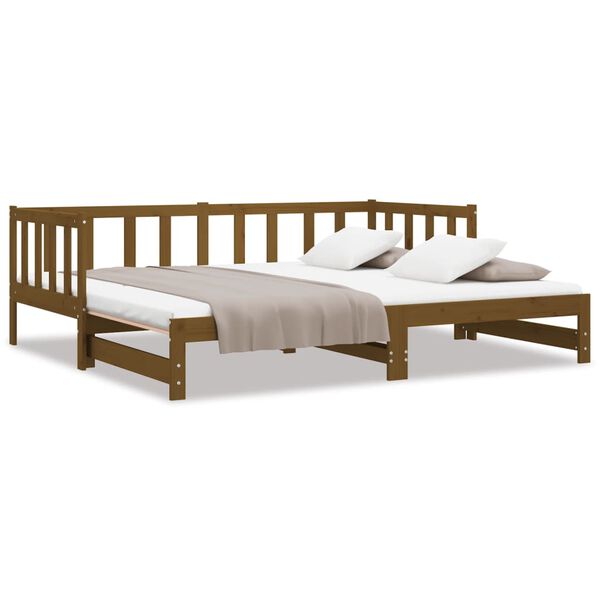 vidaXL Sofá cama extraíble madera de pino marrón miel 2x(90x200) cm