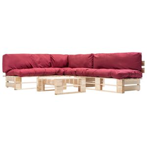 vidaXL Muebles de palets de jard&iacute;n con cojines rojos 4 piezas madera