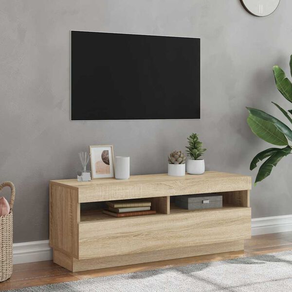 vidaXL Mueble de TV con luces LED roble Sonoma 100x35x40 cm