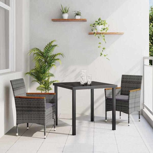 vidaXL Conjunto de Comedor de Jard&iacute;n 3 pcs Gris rat&aacute;n sint&eacute;tico
