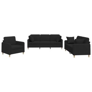 vidaXL Juego de sof&aacute;s con cojines 3 piezas tela negro