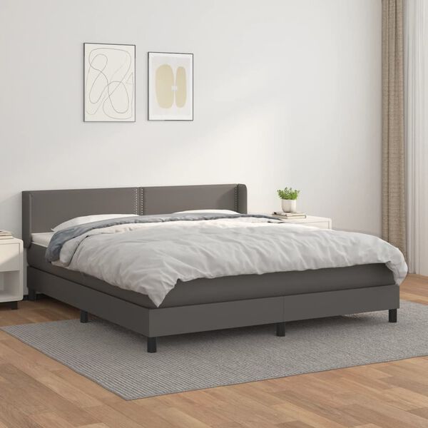 vidaXL Cama box spring con colch&oacute;n cuero sint&eacute;tico gris 180x200 cm