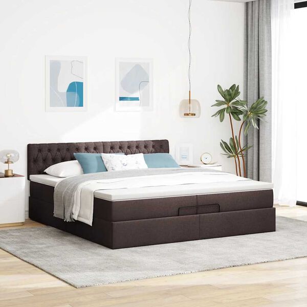 vidaXL Estructura de cama otomana con colch&oacute;n marr&oacute;n oscuro 200x200 cm