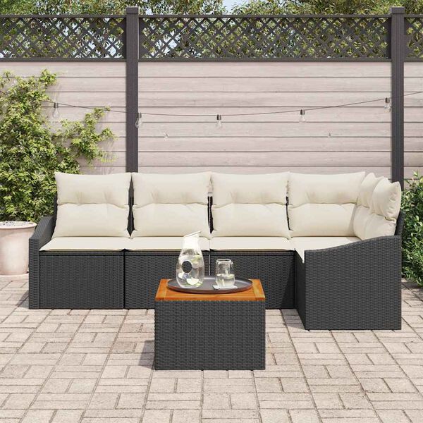 vidaXL Conjunto de sof&aacute; de jard&iacute;n 6 pcs Negro y blanco