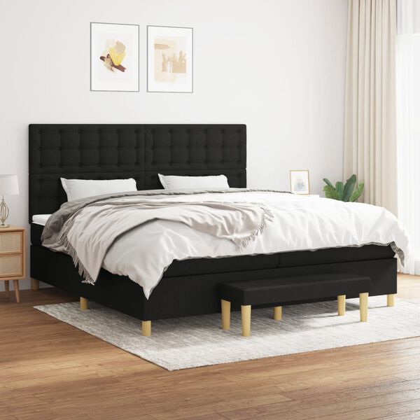 vidaXL Cama box spring con colch&oacute;n tela negro 200x200 cm