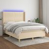 vidaXL Cama box spring colch&oacute;n y luces LED tela crema 140x190 cm