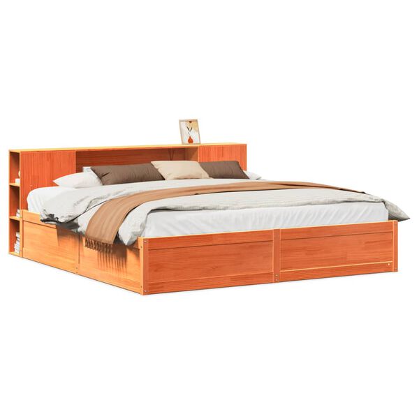 vidaXL Cama sin colch&oacute;n madera maciza de pino marr&oacute;n cera 200x200 cm