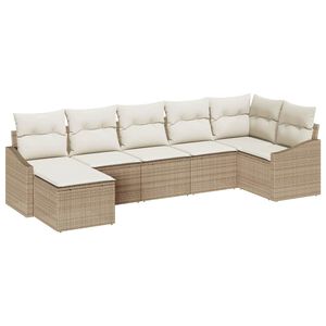 vidaXL Conjunto de sof&aacute; de jard&iacute;n 7 pcs Beige y Crema rat&aacute;n sint&eacute;tico