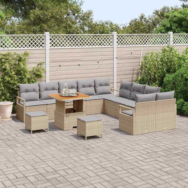 vidaXL Conjunto de sof&aacute; de jard&iacute;n con coj&iacute;n 13 pcs Beige y Gris Claro