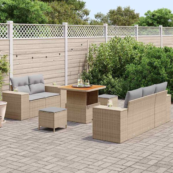 vidaXL Conjunto de sof&aacute; de jard&iacute;n con coj&iacute;n 8 pcs beige y gris claro