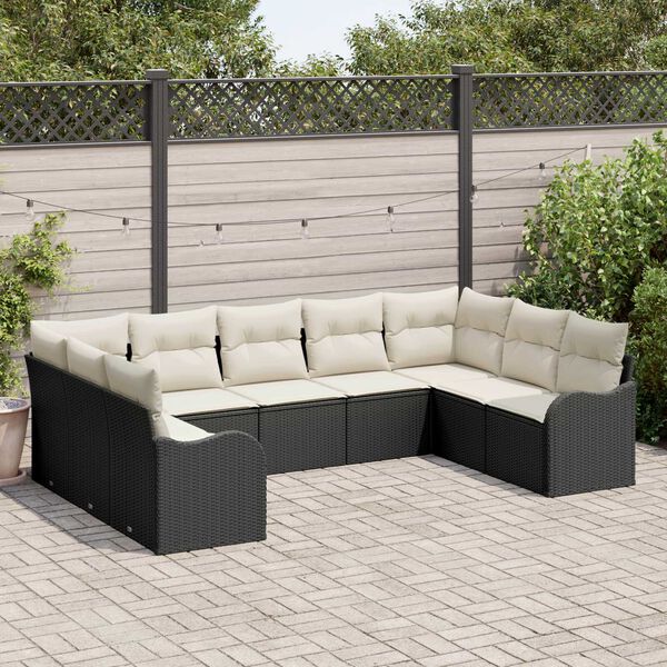 vidaXL Conjunto de sof&aacute; de jard&iacute;n 9 pcs Negro y rat&aacute;n sint&eacute;tico