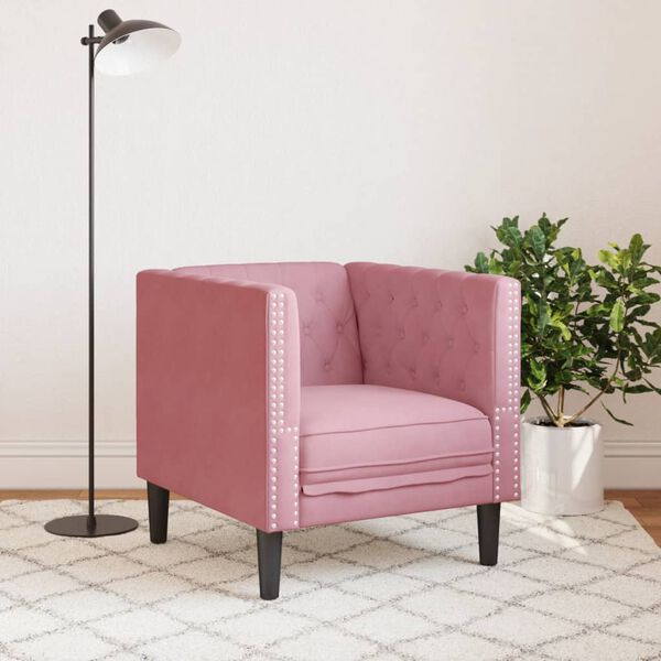 vidaXL Sill&oacute;n Chesterfield de terciopelo rosa