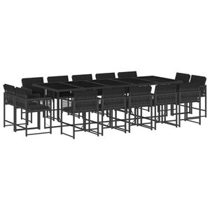 vidaXL Set comedor de jard&iacute;n con cojines 15 pzas rat&aacute;n sint&eacute;tico negro
