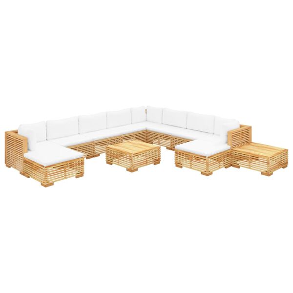 vidaXL Juego muebles de jard&iacute;n 12 piezas y cojines madera maciza teca