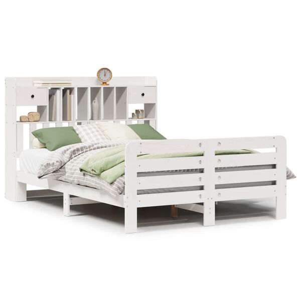 vidaXL Cama con estantería sin colchón madera maciza blanca 140x200 cm