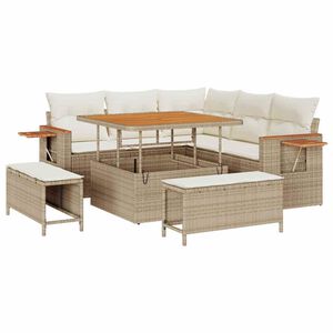 vidaXL Conjunto de sof&aacute;s de jard&iacute;n 9 pcs Beige y Crema rat&aacute;n sint&eacute;tico
