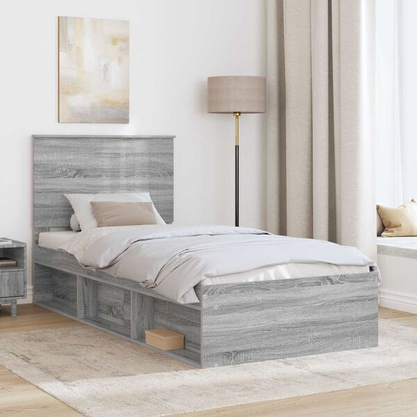vidaXL Estructura de cama con cabecera Gris Sonoma 90 x 190 cm