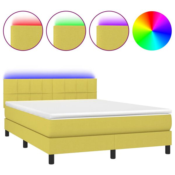 vidaXL Cama box spring colch&oacute;n y luces LED tela verde 140x200 cm