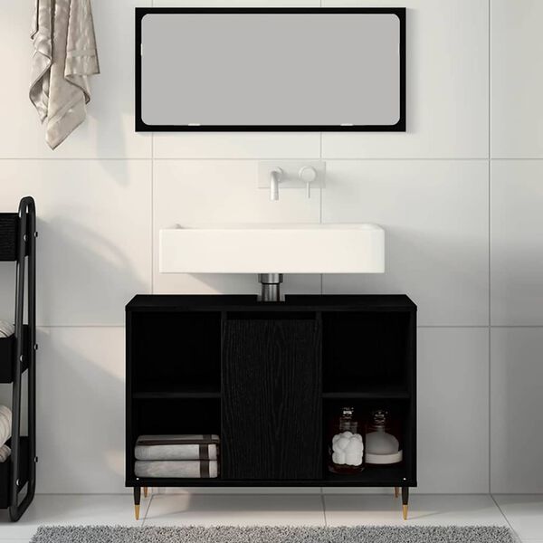 vidaXL Gabinete de Ba&ntilde;o Negro 80 x 33 x 60 cm Madera contrachapada