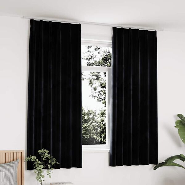vidaXL Cortinas opacas con ganchos 2 pzas terciopelo negro 140x175 cm