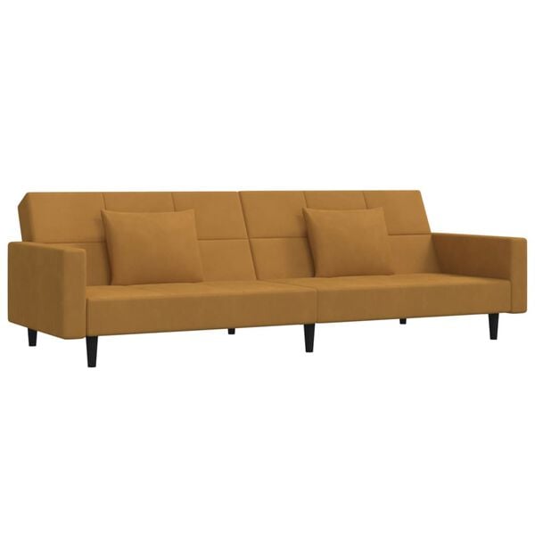 vidaXL Sof&aacute; cama de 2 plazas con dos cojines terciopelo marr&oacute;n
