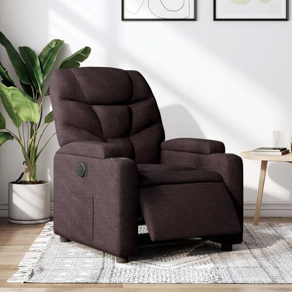 vidaXL Sillón reclinable eléctrico tela marrón oscuro