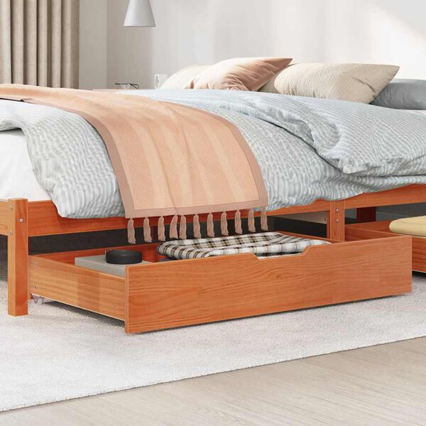 vidaXL Cajones debajo cama con ruedas 2 uds madera maciza pino marr&oacute;n
