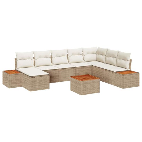 vidaXL Conjunto de sof&aacute; de jard&iacute;n 9 pcs Beige rat&aacute;n sint&eacute;tico
