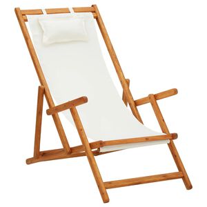 vidaXL Silla plegable de madera maciza de eucalipto y tela color crema.