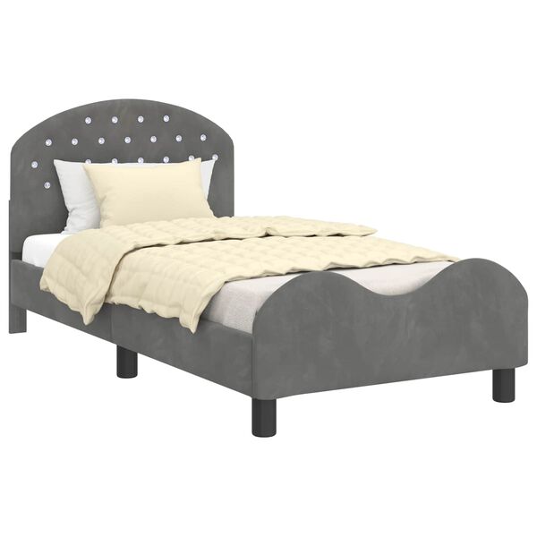 vidaXL Cama para ni&ntilde;os con cabecero Gris oscuro 80 x 160 cm Terciopelo