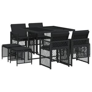 vidaXL Set de comedor de jard&iacute;n 9 pzas y cojines rat&aacute;n sint&eacute;tico negro