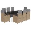vidaXL Set comedor de jard&iacute;n 9 pzas con cojines rat&aacute;n sint&eacute;tico beige