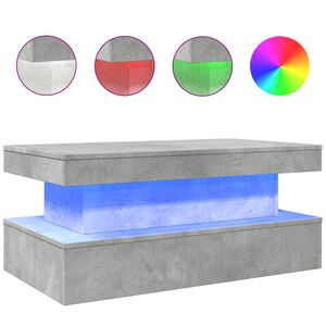 vidaXL Mesa de centro con luces LED gris hormig&oacute;n 90x50x40 cm