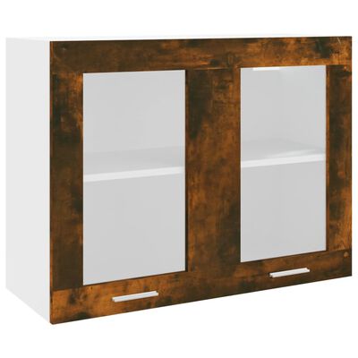 vidaXL Armario vitrina colgante madera roble ahumado 80x31x60 cm