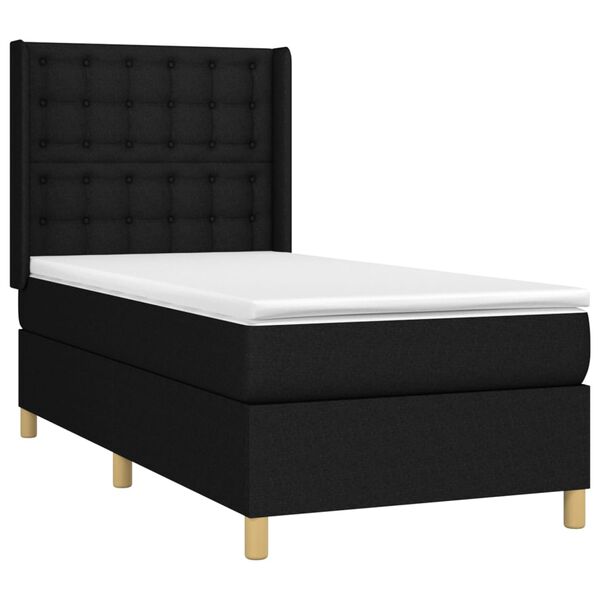 vidaXL Cama box spring colch&oacute;n y luces LED tela negro 100x200 cm