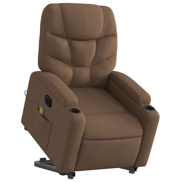 vidaXL Sill&oacute;n de masaje el&eacute;ctrico reclinable elevable tela marr&oacute;n