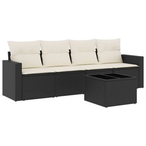 vidaXL Set de muebles de jard&iacute;n 5 pzas y cojines rat&aacute;n sint&eacute;tico negro