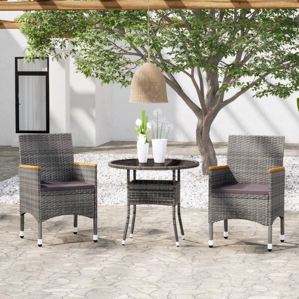vidaXL Juego comedor de jard&iacute;n 3 piezas rat&aacute;n sint&eacute;tico gris