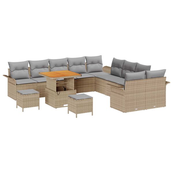 vidaXL Conjunto de sof&aacute; de jard&iacute;n con coj&iacute;n 13 pcs Beige y Gris Claro