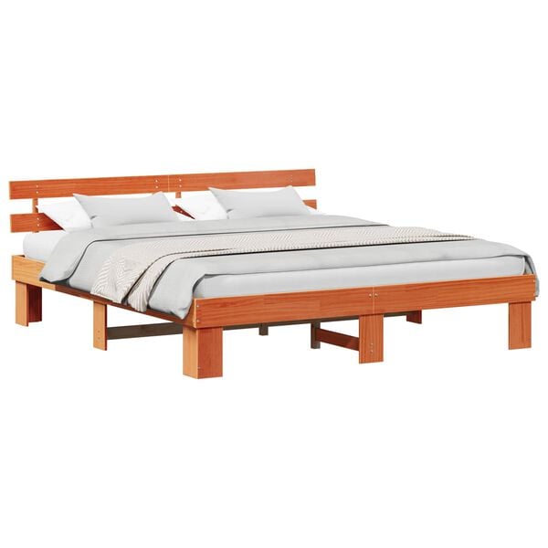 vidaXL Estructura de cama con cabecera Marr&oacute;n cera 180 x 200 cm