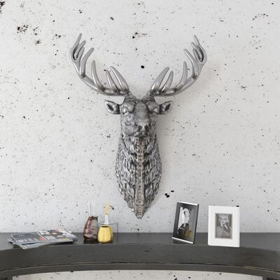 vidaXL Cabeza de ciervo decorativa para pared aluminio plateado
