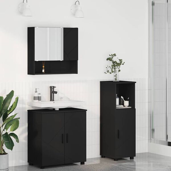 vidaXL Juego de muebles de ba&ntilde;o Montaje en la pared 3 pcs Negro