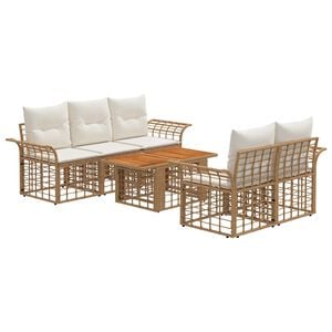 vidaXL Conjunto de sof&aacute;s de jard&iacute;n 6 uds. Natural y Crema